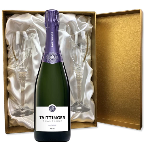 Taittinger Nocturne NV Champagne, 75cl in Gold Presentation Set With Flutes